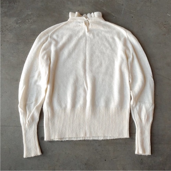 J. Crew White Ivory Ruffle Neck Wool-Blend Sweater medium - Picture 7 of 8